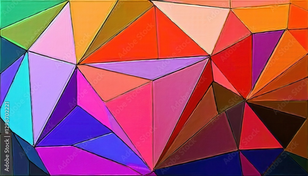 Poster colorful geometric abstract background with stitched polygonal textile texture, vibrant multicolor f