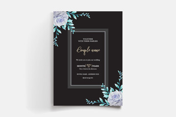 WEDDING INVITATION FRAME WITH FLOWER DECORATIONS AND FRESH LEAVES