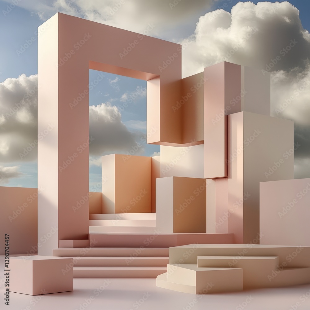 Aufkleber abstract geometric background with architectural structures and cloudy sky