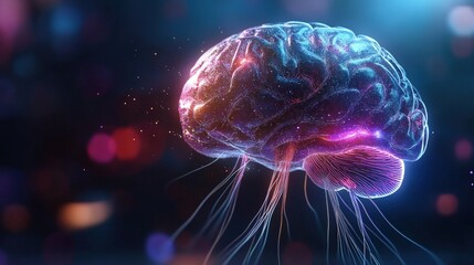 glowing digital brain with neural network activity