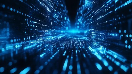 Obraz premium Abstract Digital Data Stream Blue Technology Background Futuristic Network Design Modern Code Binary Digital Art Graphic Design Illustration Digital 