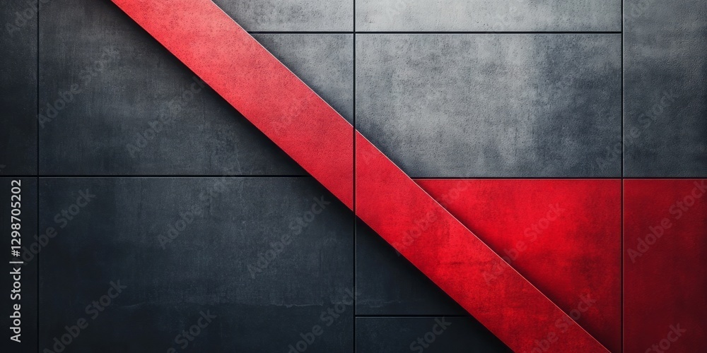 Poster red slash cutting across gray tiled surface in abstract design