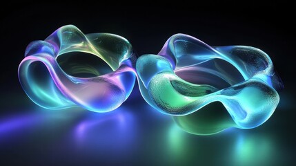 abstract glass sculptures glowing neon colors