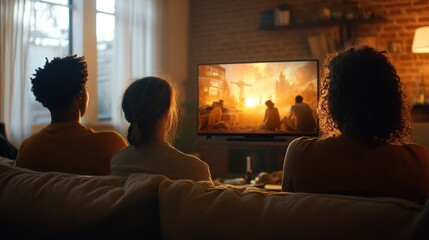 family watching tv at home