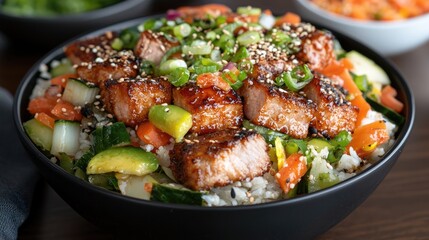 Delicious teriyaki bowl with rice and veggies