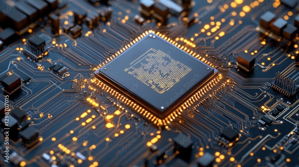 Poster close-up of a computer microchip on a motherboard