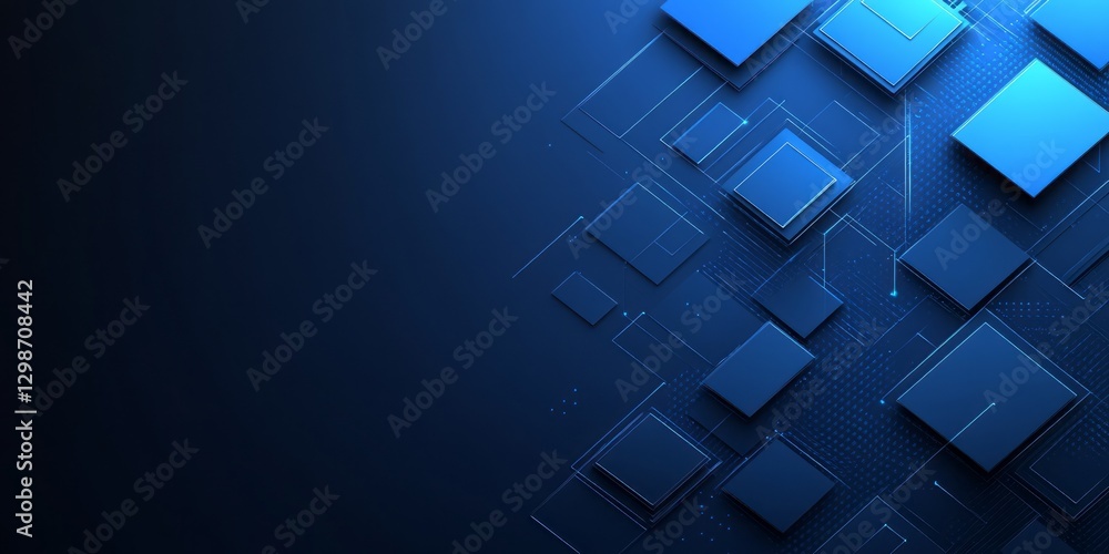 Poster abstract blue squares arranged in an intricate technological pattern