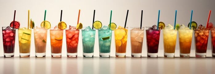 Colorful refreshing cocktails with fruit garnish