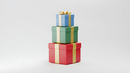 Colorful Gift Boxes Pyramid on White Background. Festive arrangement of eight gift boxes stacked in pyramid formation featuring vibrant colors.