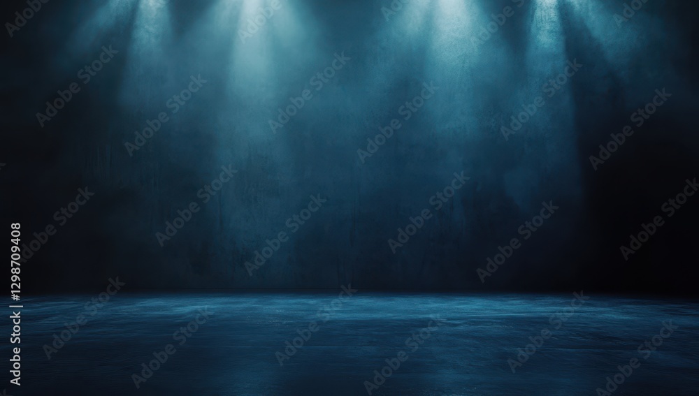 Poster dramatic lighting in an empty stage environment with blue hues and soft shadows for background and e