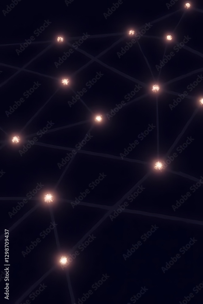 Poster dark background is covered by luminous dots connected by faint lines.