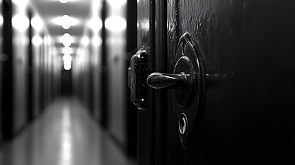 Obraz premium A doorway showcases the depth of a long lighted corridor