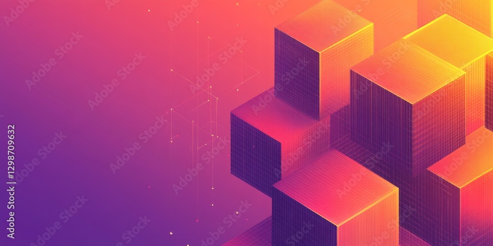 Poster digital geometric arrangement showcasing multiple colorful cubes in isometric view