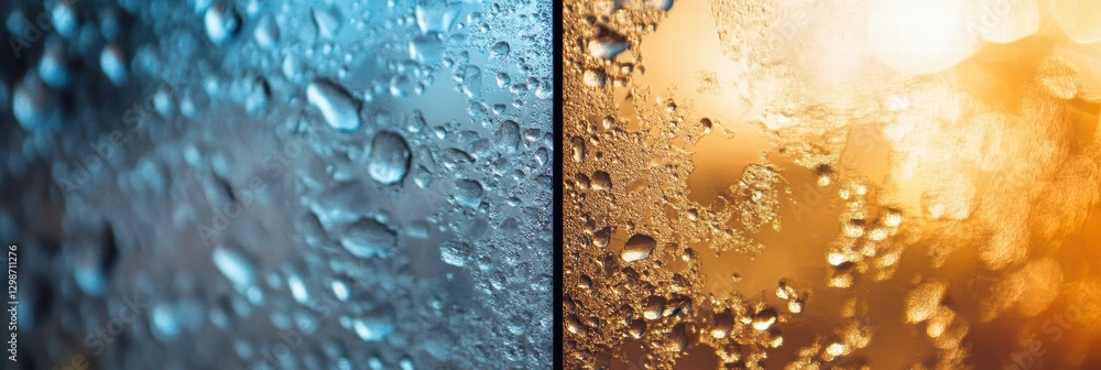 Aufkleber water droplets create contrasting textures against glass surfaces in various lighting conditions. ge