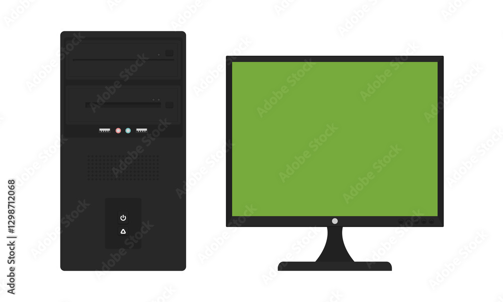 Fototapete classic desktop computer setup with 4 by 3 monitor. vector illustration of an old desktop computer i