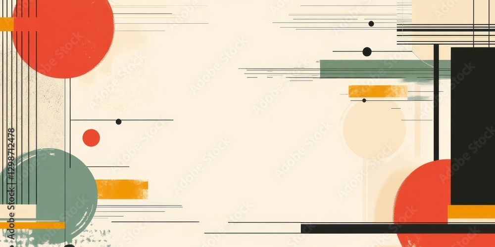Poster abstract geometric composition featuring circles rectangles and various lines