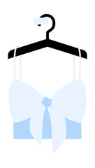 Light Blue Crop Top With Bow on Hanger in Flat Vector Illustration Symbolizing Fashion, Trendy Clothing, and Wardrobe Styling, Isolated on White Background.