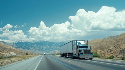 Large truck drives along a narrowing of the highway
