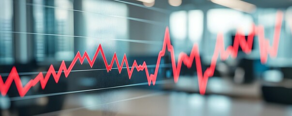 Red downward trending line on screen reflects economic downturn