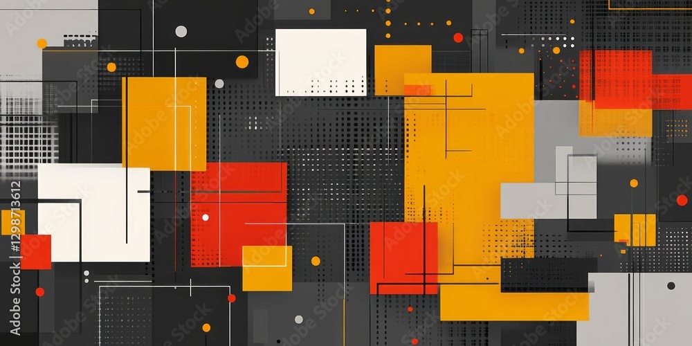 Poster abstract geometric composition featuring squares circles lines and dots