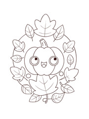 Serene Autumn Scene with Falling Leaves – Seasonal Adult Coloring Page on White Background