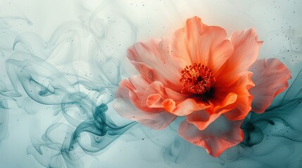 Peach flower in smoky ethereal backdrop