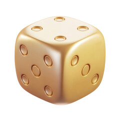 Luxurious golden 3D dice for casino gaming and luck, transparent background, png