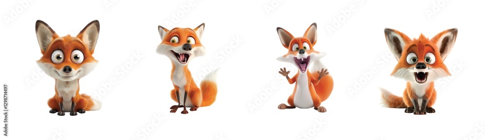 Poster four animated foxes displaying different expressions