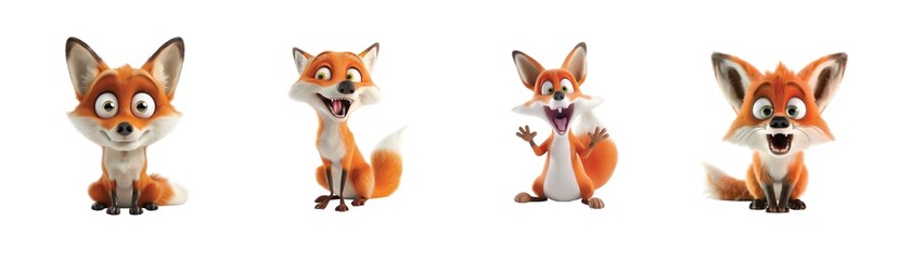 Four animated foxes displaying different expressions