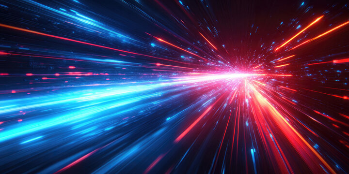 High-speed futuristic light effect with glowing red and blue motion trails