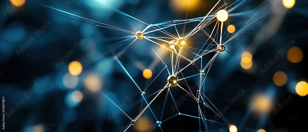Poster abstract network connection structure with gold spheres
