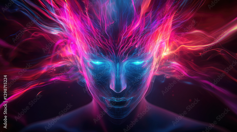 Poster futuristic depiction of artificial intelligence thinking virtual digital dark environment abstract v