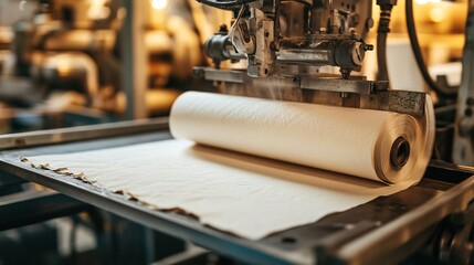 Fototapeta premium Paper production process factory manufacturing industrial setting close-up automation technology