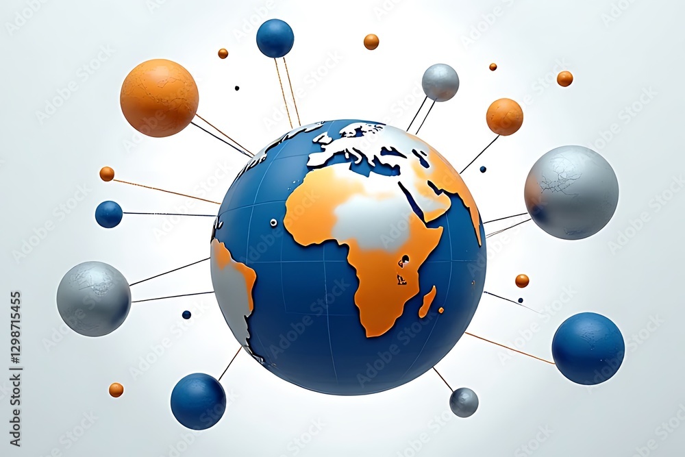 Aufkleber stylized globe connected to various spheres, representing networks and global connections.