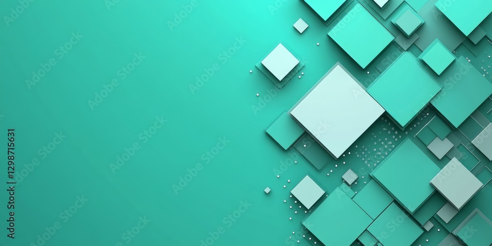 Poster abstract background with floating squares and dots in teal