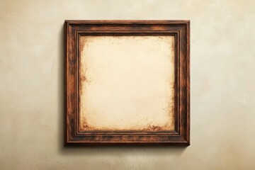 A weathered wooden picture frame and aged paper on the wall