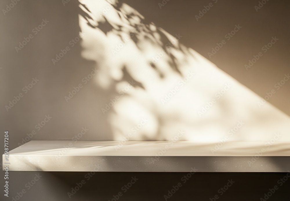 Poster Elegant Minimalist Shelf with Soft Light and Shadow Play Creating Beautiful Patterns on Neutral Background for Modern Interior Design Inspiration