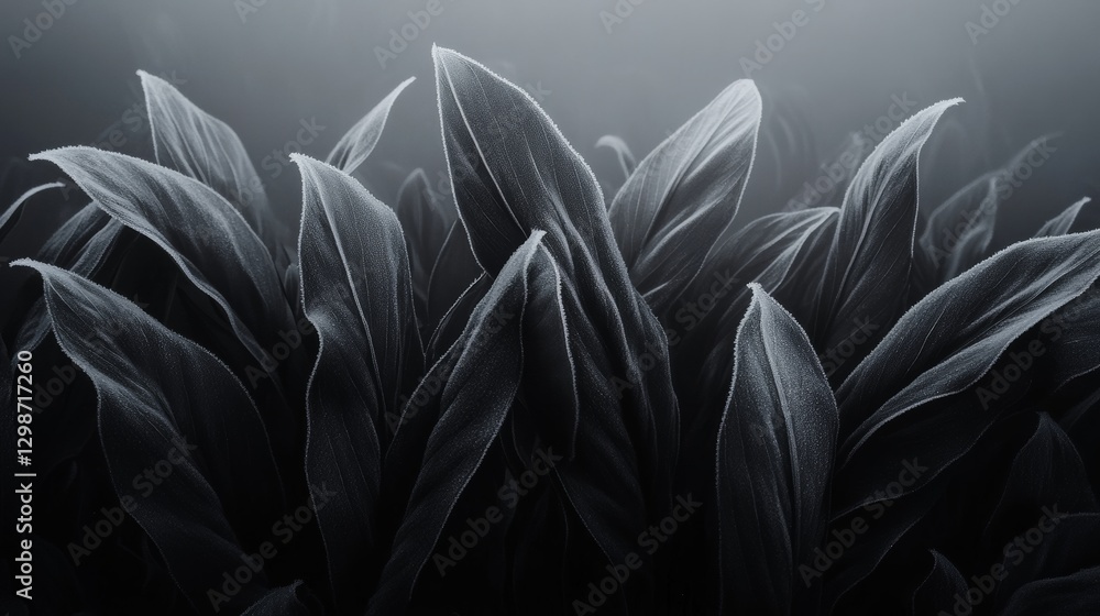 Poster frost patterns delicately weave on a tent at dawn in a winter wonderland. generative ai