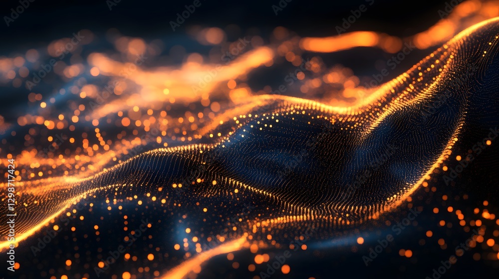 Poster abstract flowing mesh of bright neon lines, symbolizing digital networks and futuristic design in vi