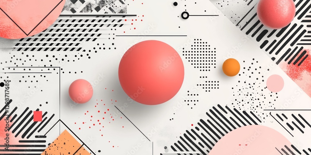 Poster abstract geometric composition with spheres and line patterns present