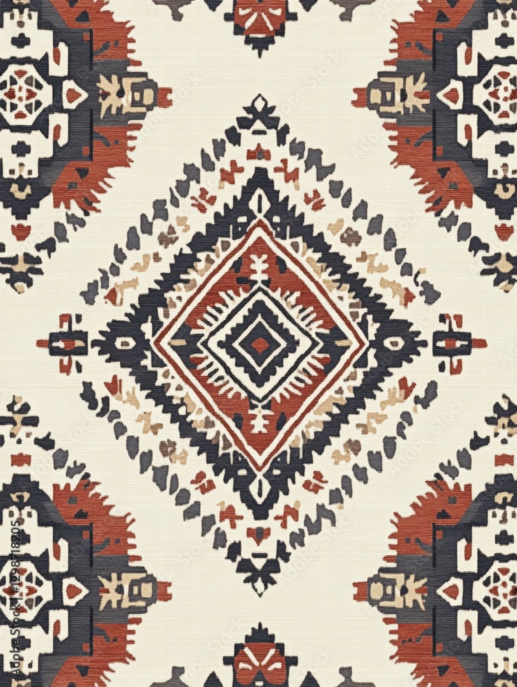 Poster intricate geometric pattern with earthy tones featuring diamonds and floral designs for modern decor