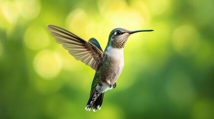 Vibrant Hummingbird Flying Over Lush Green Summer Foliage - Stunning Nature Background for Editorial Design Projects
