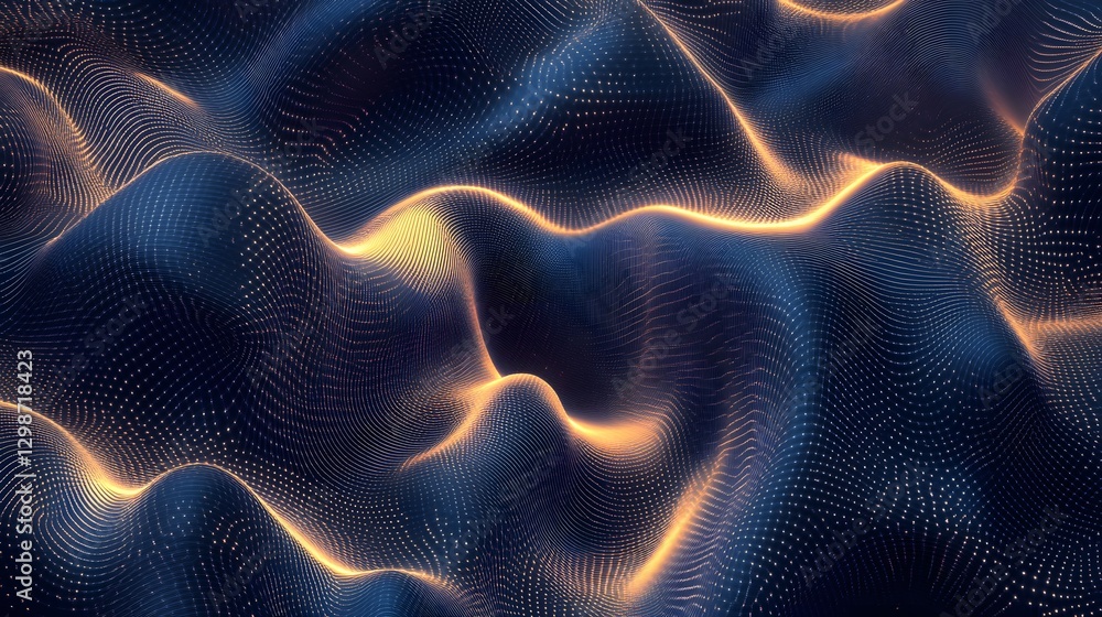 Poster abstract particle clouds in space with glowing points, representing cosmic energy and futuristic tec