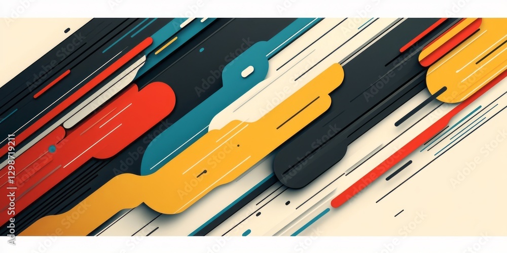 Poster Abstract composition featuring colorful diagonal lines and rounded rectangles