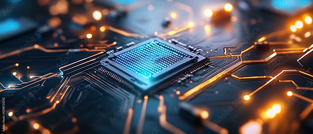 Poster glowing circuit board with central processing unit