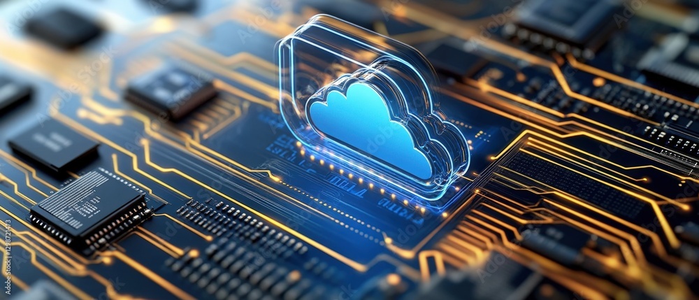 Poster cloud computing technology on a circuit board
