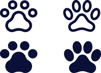 paw prints, animal tracks, navy blue and white, simple design, minimalist, symmetrical pattern, dog footprints, cat paw icons, vector graphic style © Icon Design 
