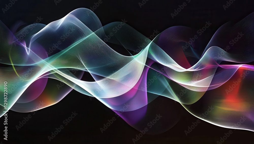 Poster ethereal flow of light and color waves on dark background creating an abstract modern visual in vibr