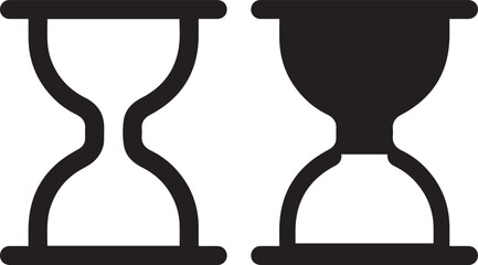 hourglass icons, black silhouettes, simple graphic design, symmetrical shapes, time symbols, monochrome illustration hourglass motif, contrasting styles