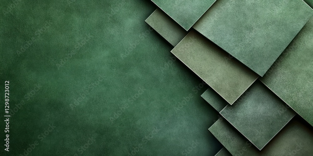 Poster abstract composition of green squares overlapping on textured background